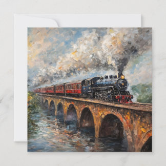 Steam Train on a Bridge - Oil Painting Invitation