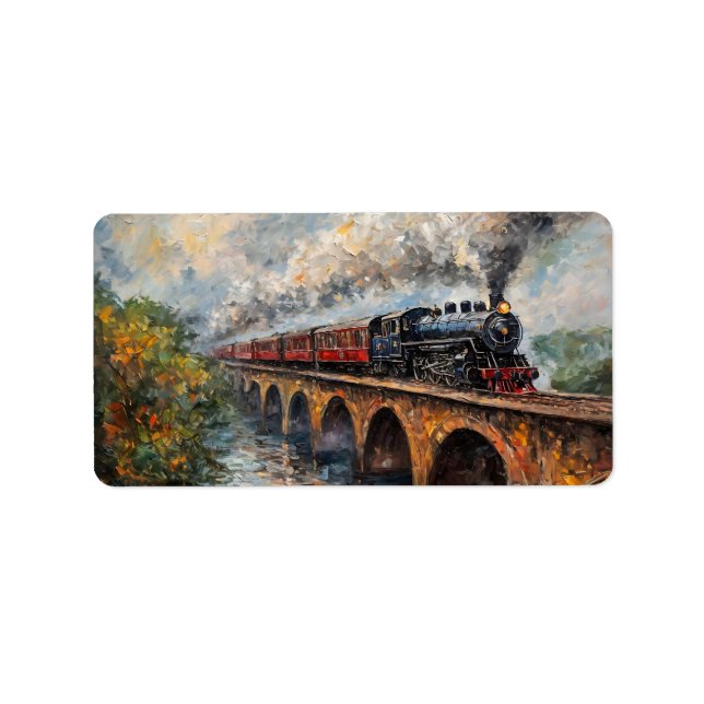 Steam Train on a Bridge - Oil Painting Label (Front)