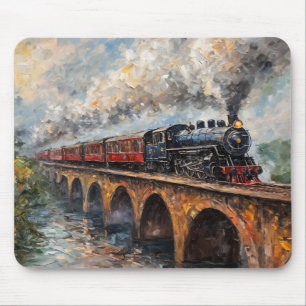 Steam Train on a Bridge - Oil Painting Mouse Mat