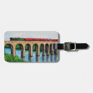 Steam Train on a Viaduct painting Luggage Tag