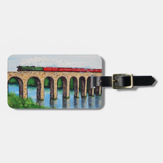 Steam Train on a Viaduct painting Luggage Tag (Front Horizontal)