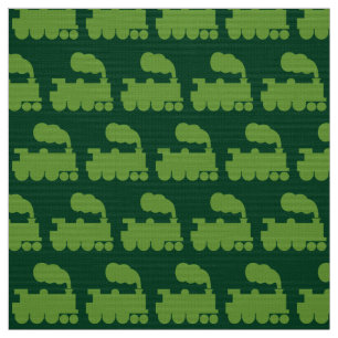 Steam Train Pattern - Avocado on Dark Green Fabric