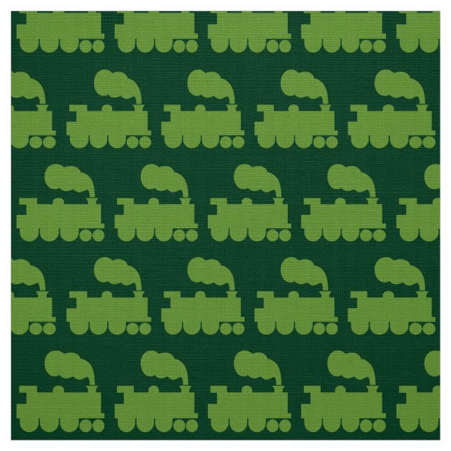 Steam Train Pattern - Avocado on Dark Green Fabric (Swatch)