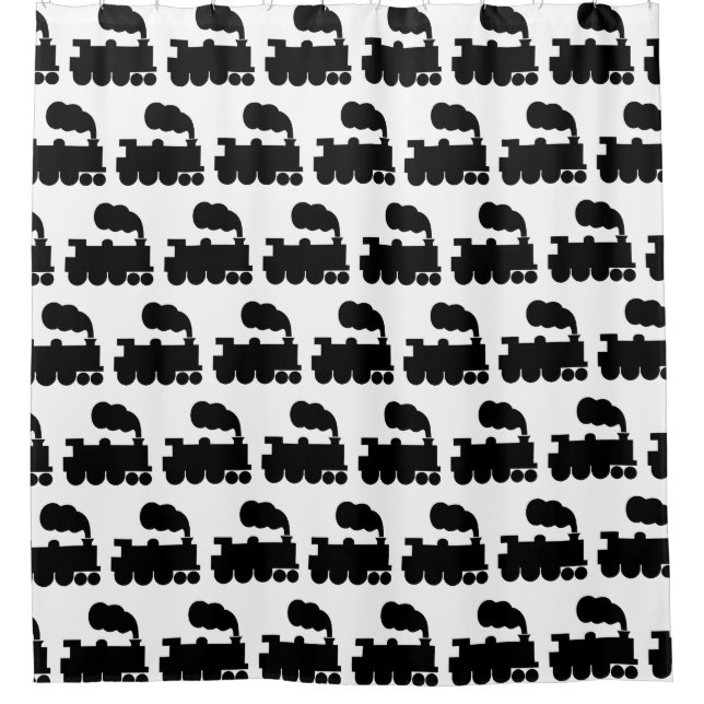 Steam Train Pattern - Black on White Shower Curtain (Front)