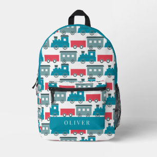 Steam Train Pattern Blue & Red Boy Printed Backpack