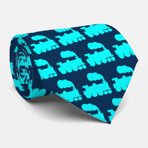 Steam Train Pattern - Cyan with Dark Blue 002750 Tie