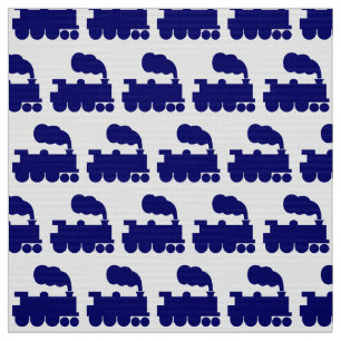 Steam Train Pattern - Deep Navy Blue and White Fabric