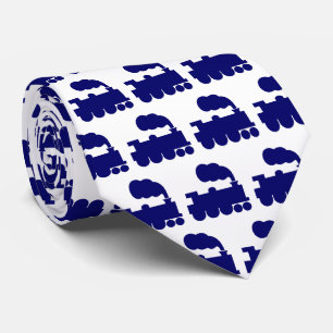 Steam Train Pattern - Deep Navy Blue on White Tie
