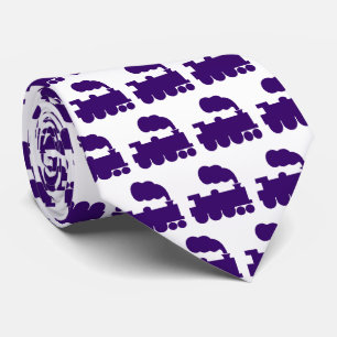 Steam Train Pattern - Deep Purple on White Tie