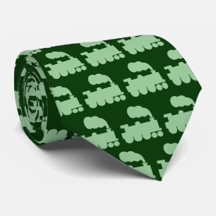 Steam Train Pattern - Faded Green on Dark Green Tie
