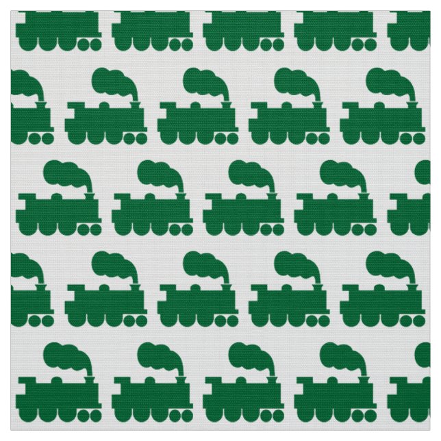 Steam Train Pattern - Forest Green and White Fabric (Swatch)