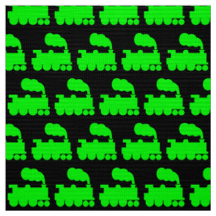 Steam Train Pattern - Green on Black Fabric