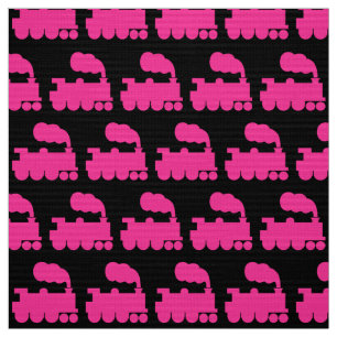 Steam Train Pattern - Hot Pink on Black Fabric