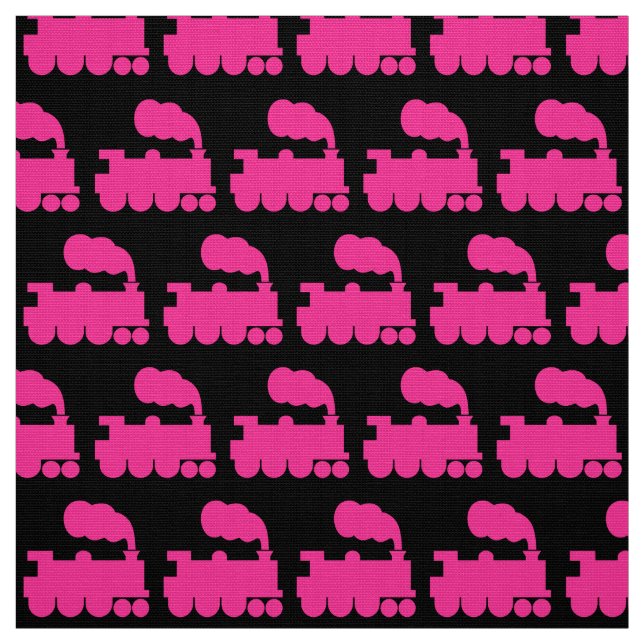 Steam Train Pattern - Hot Pink on Black Fabric (Swatch)