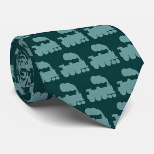 Steam Train Pattern - Ocean Green on Dk Moss Grn Tie