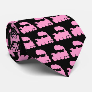 Steam Train Pattern - Pink on Black Tie