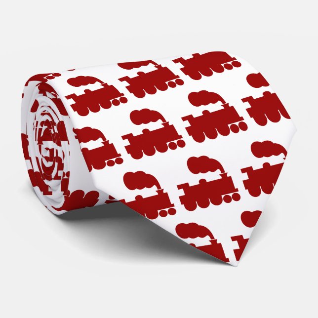 Steam Train Pattern - Ruby Red on White Tie (Rolled)