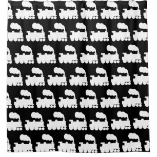 Steam Train Pattern - White on Black Shower Curtain
