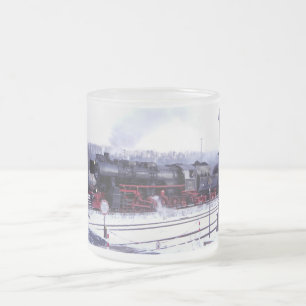 steam train railway locomotive station engine frosted glass coffee mug