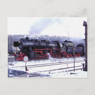 steam train railway locomotive station engine postcard