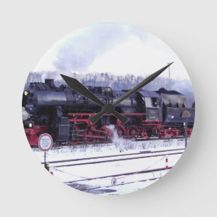 steam train railway locomotive station engine round clock
