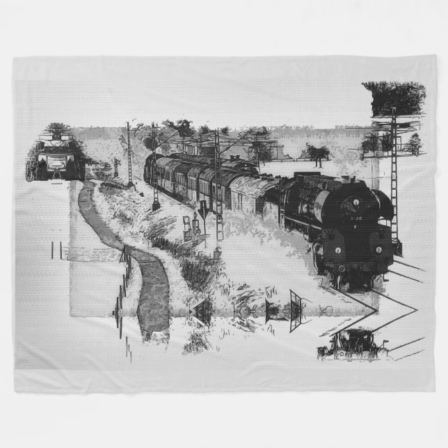 Steam Train Ride - Vintage Trains   Fleece Blanket (Front (Horizontal))