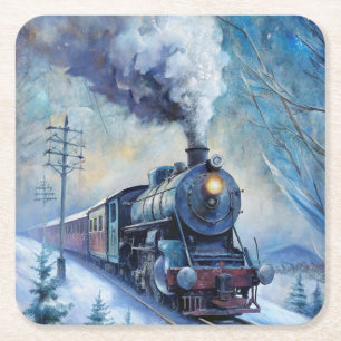 Steam Train Square Paper Coaster