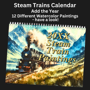 Steam Train Watercolor Paintings, Calendar