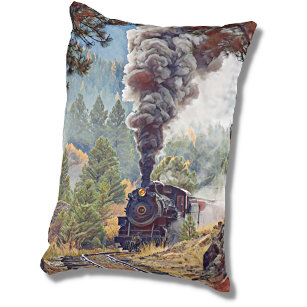Steam Train With Smoke Railroad Engine Locomotive Decorative Cushion