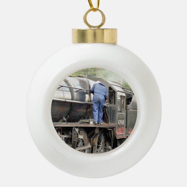 STEAM TRAINS CERAMIC BALL CHRISTMAS ORNAMENT (Front)