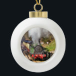 STEAM TRAINS CERAMIC BALL CHRISTMAS ORNAMENT<br><div class="desc">A nostalgic and historical look at steam trains in the beautiful county of Yorkshire England UK. Vivid reds and creams of the coaches and contrasting green of the engine all brought to life with Zazzle's superb printing. Gifts for all steam train enthusiasts.</div>