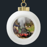 STEAM TRAINS CERAMIC BALL CHRISTMAS ORNAMENT<br><div class="desc">A nostalgic and historical look at steam trains in the beautiful county of Yorkshire England UK. Vivid reds and creams of the coaches and contrasting green of the engine all brought to life with Zazzle's superb printing. Gifts for all steam train enthusiasts.</div>