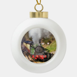 STEAM TRAINS CERAMIC BALL CHRISTMAS ORNAMENT