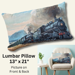 Steam Trains Coming Up the Hill, Railroad Engine Lumbar Cushion