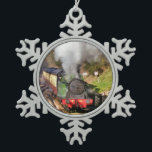 STEAM TRAINS SNOWFLAKE PEWTER CHRISTMAS ORNAMENT<br><div class="desc">A nostalgic and historical look at steam trains in the beautiful county of Yorkshire England UK. Vivid reds and creams of the coaches and contrasting green of the engine all brought to life with Zazzle's superb printing. Gifts for all steam train enthusiasts.</div>