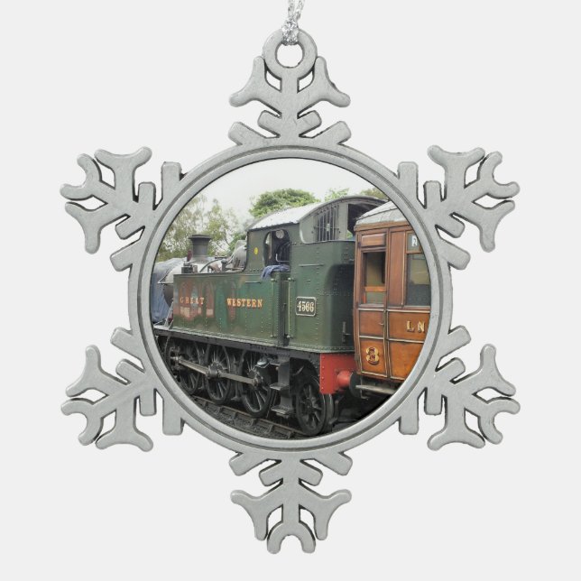 STEAM TRAINS SNOWFLAKE PEWTER CHRISTMAS ORNAMENT (Front)
