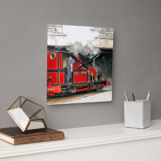 STEAM TRAINS SQUARE WALL CLOCK