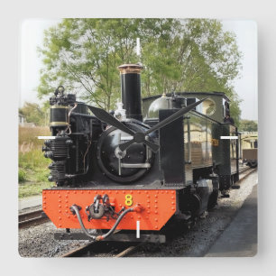 STEAM TRAINS SQUARE WALL CLOCK