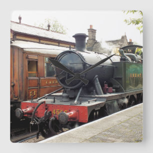 STEAM TRAINS SQUARE WALL CLOCK