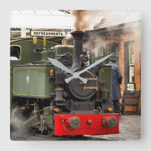 STEAM TRAINS SQUARE WALL CLOCK