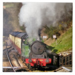 STEAM TRAINS TILE<br><div class="desc">A nostalgic and historical look at steam trains in the beautiful county of Yorkshire England UK. Vivid reds and creams of the coaches and contrasting green of the engine all brought to life with Zazzle's superb printing. Gifts for all steam train enthusiasts.</div>
