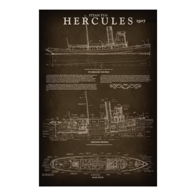 Steam Tugboat HERCULES Blueprint 1907 Photo Print (Front)