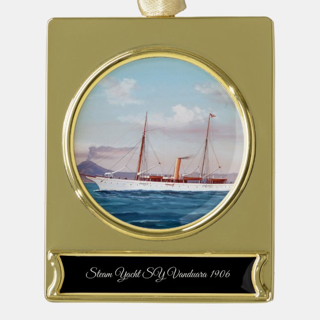 Steam Yacht SY Vanduara 1906 Gold Plated Banner Ornament (Front)