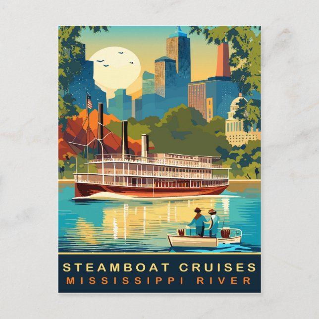 Steamboat Cruises, Mississippi River, Travel Postcard (Front)