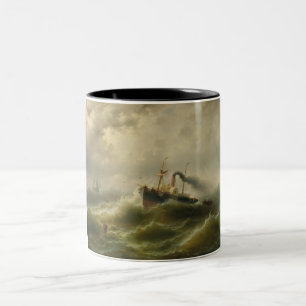 Steamboat in a Storm on the North Sea Two-Tone Coffee Mug