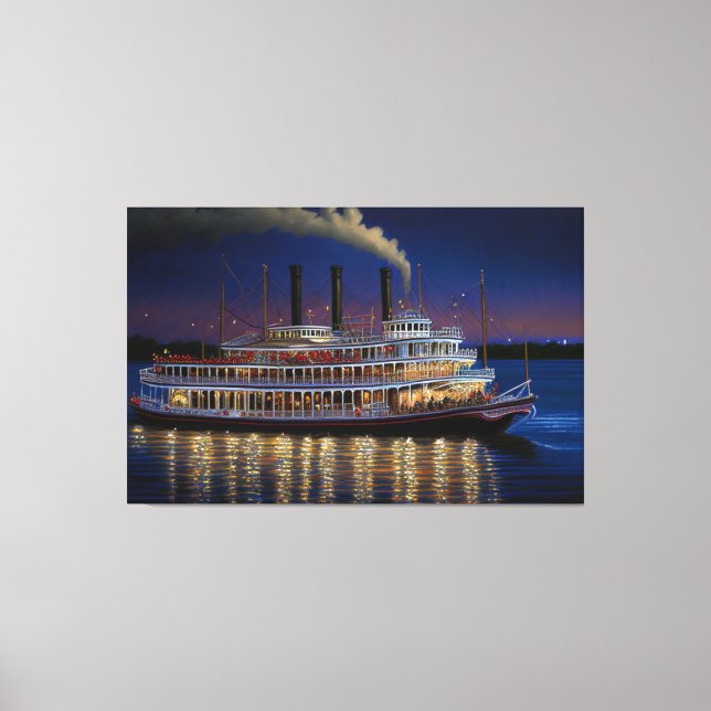 Steamboat On The Mississippi, Nautical Art Canvas Print (Front)