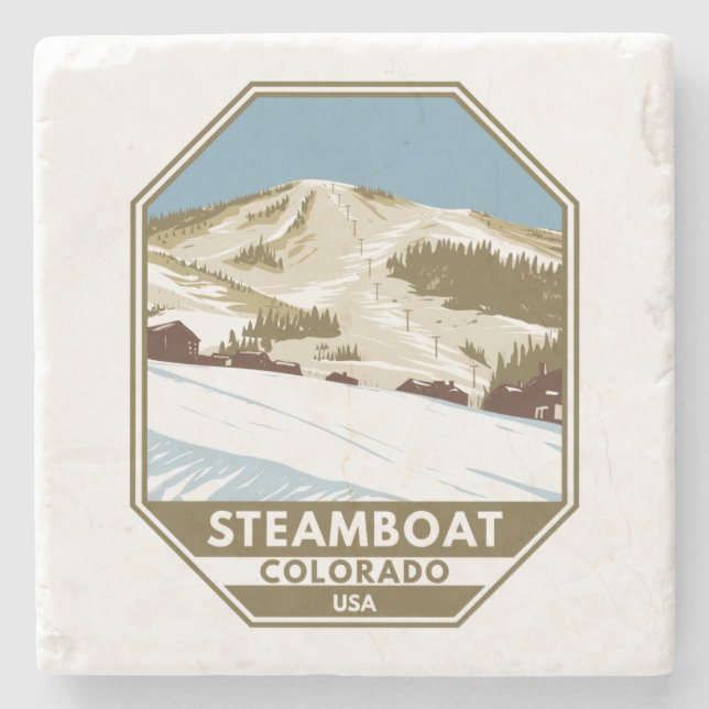 Steamboat Ski Area Winter Colorado Stone Coaster (Front)