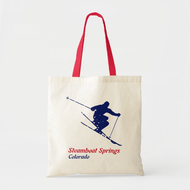Steamboat Springs Blue Snow Skier Tote Bag (Front)