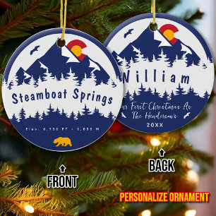 Steamboat Springs Colorado Flag Mountain Hiking Ceramic Tree Decoration