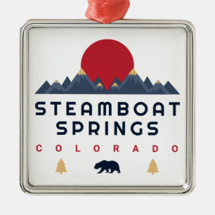 Steamboat Springs Colorado Flag Mountain Skiing Metal Tree Decoration